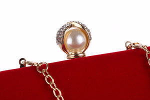 Ladies Velvet Clutch Pearl Crystal Evening Bags