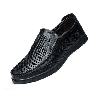 Gaorui Lether Casual Men Shoes Hollow Out Breathable Male Flates Slip On Loufers