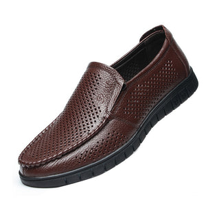 Gaorui Lether Casual Men Shoes Hollow Out Breathable Male Flates Slip On Loufers