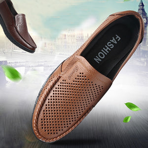 Gaorui Lether Casual Men Shoes Hollow Out Breathable Male Flates Slip On Loufers