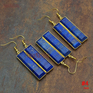 Jaspers Rectangular Boho Earring Gold Electroplated Long Bar Amethysts Turquoises Drop Earrings Women Jewelry 43*12 MM PM9218