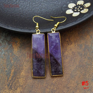 Jaspers Rectangular Boho Earring Gold Electroplated Long Bar Amethysts Turquoises Drop Earrings Women Jewelry 43*12 MM PM9218