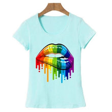 Load image into Gallery viewer, Women Summer Tops Sexy color Lips Painted t shirt round neck