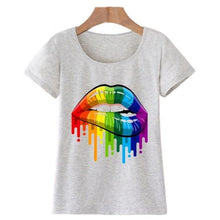 Load image into Gallery viewer, Women Summer Tops Sexy color Lips Painted t shirt round neck