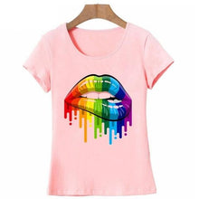 Load image into Gallery viewer, Women Summer Tops Sexy color Lips Painted t shirt round neck