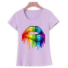 Load image into Gallery viewer, Women Summer Tops Sexy color Lips Painted t shirt round neck