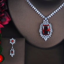 Load image into Gallery viewer, HIBRIDE Luxury Red Crystal CZ Stone Jewelry Sets For Women Bride Necklace Set Wedding  Dress Accessories Wholesale Price N-387