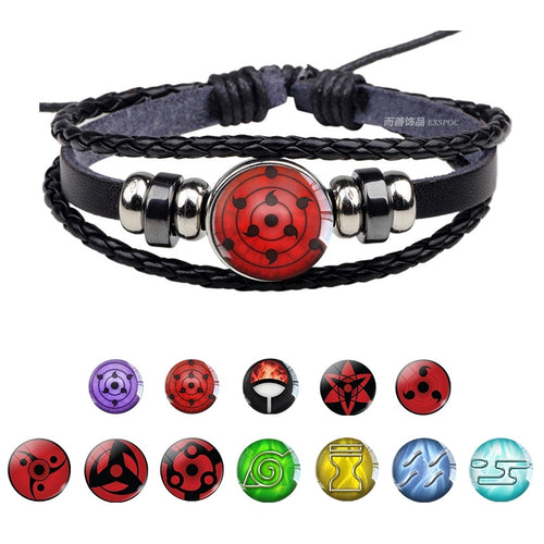 Uchiha Clan Rinnegan Sharingan Eye Bracelet Anime Naruto Braided Leather Bracelet