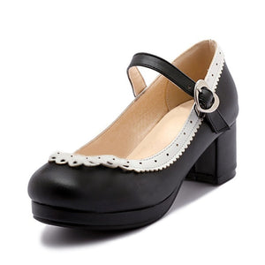 TAOFFEN Women Thick High Heel Shoes Women Patchwork Bowknot Heart Buckle Heels Pumps Ladies Office Daily Footwear Size 28-43