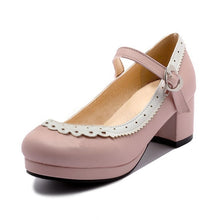 Load image into Gallery viewer, TAOFFEN Women Thick High Heel Shoes Women Patchwork Bowknot Heart Buckle Heels Pumps Ladies Office Daily Footwear Size 28-43