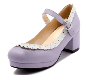 TAOFFEN Women Thick High Heel Shoes Women Patchwork Bowknot Heart Buckle Heels Pumps Ladies Office Daily Footwear Size 28-43