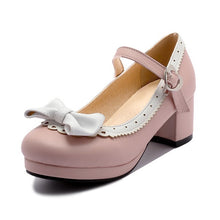 Load image into Gallery viewer, TAOFFEN Women Thick High Heel Shoes Women Patchwork Bowknot Heart Buckle Heels Pumps Ladies Office Daily Footwear Size 28-43