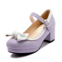 Load image into Gallery viewer, TAOFFEN Women Thick High Heel Shoes Women Patchwork Bowknot Heart Buckle Heels Pumps Ladies Office Daily Footwear Size 28-43