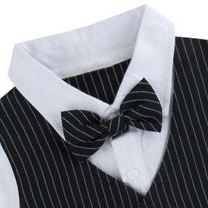 Baby Baptism  Tuxedo Formal Outfit  Striped Vest+Short 2pcS Shirt