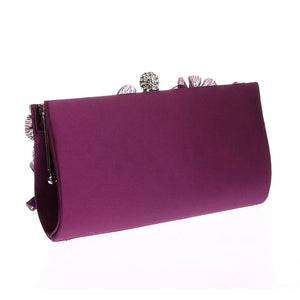 Elegant Women Flower Evening Bag Rhinestone Chain Day Clutch Luxury Ladies Wedding Party Purse Wallet Mini Hand Bag Purple Black