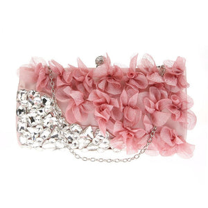 Elegant Women Flower Evening Bag Rhinestone Chain Day Clutch Luxury Ladies Wedding Party Purse Wallet Mini Hand Bag Purple Black