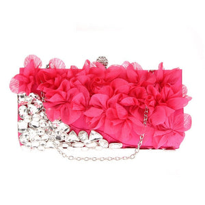 Elegant Women Flower Evening Bag Rhinestone Chain Day Clutch Luxury Ladies Wedding Party Purse Wallet Mini Hand Bag Purple Black