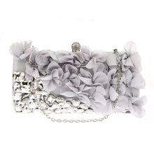 Load image into Gallery viewer, Elegant Women Flower Evening Bag Rhinestone Chain Day Clutch Luxury Ladies Wedding Party Purse Wallet Mini Hand Bag Purple Black