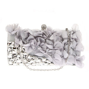 Elegant Women Flower Evening Bag Rhinestone Chain Day Clutch Luxury Ladies Wedding Party Purse Wallet Mini Hand Bag Purple Black