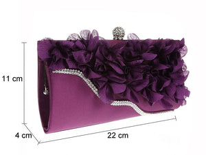 Elegant Women Flower Evening Bag Rhinestone Chain Day Clutch Luxury Ladies Wedding Party Purse Wallet Mini Hand Bag Purple Black