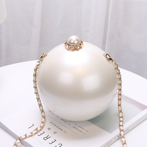 2019 Fashion Luxury Round Pearl Hand Bag Ladies White Evening Clutch