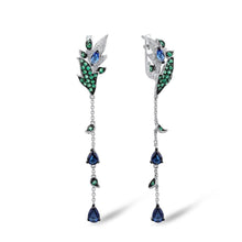 Load image into Gallery viewer, Silver Leaves Drop Earrings Long Silver 925 white Cubic Zirconia Fashion Jewelry