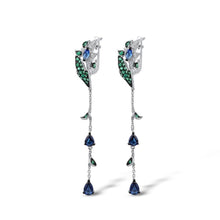 Load image into Gallery viewer, Silver Leaves Drop Earrings Long Silver 925 white Cubic Zirconia Fashion Jewelry