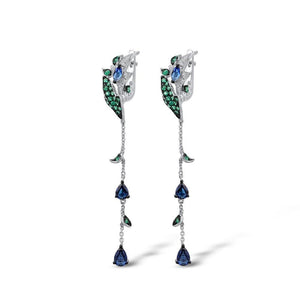 Silver Leaves Drop Earrings Long Silver 925 white Cubic Zirconia Fashion Jewelry