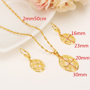 Dubai India Gold Women wedding gfirls  Necklace Earrings Pendant Jewelry Sets Nigerian African Ethiopia Party DIY charms gift