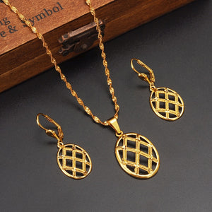 Dubai India Gold Women wedding gfirls  Necklace Earrings Pendant Jewelry Sets Nigerian African Ethiopia Party DIY charms gift