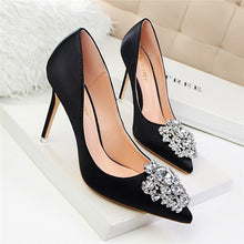 Load image into Gallery viewer, Star Style Sexy Pointed Toe Women Pumps Crystal Solid Silk Shallow High Heels