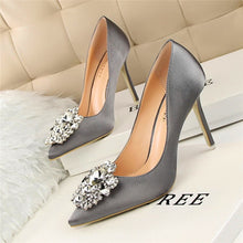 Load image into Gallery viewer, Star Style Sexy Pointed Toe Women Pumps Crystal Solid Silk Shallow High Heels