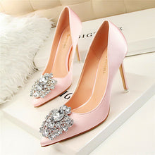 Load image into Gallery viewer, Star Style Sexy Pointed Toe Women Pumps Crystal Solid Silk Shallow High Heels