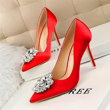 Load image into Gallery viewer, Star Style Sexy Pointed Toe Women Pumps Crystal Solid Silk Shallow High Heels