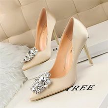 Load image into Gallery viewer, Star Style Sexy Pointed Toe Women Pumps Crystal Solid Silk Shallow High Heels