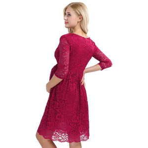 iiniim Womens Maternity Elegant Dress Floral Lace Overlay V Neck Half Sleeve