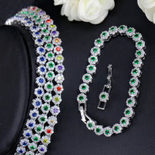 Load image into Gallery viewer, CWWZircons 3 Pcs CZ Green Crystal Bracelet Necklace and Earrings Sets