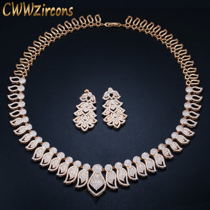 CWWZircons High Quality Micro Pave Cubic Zirconia Big African Dubai Gold Necklace Earrings Jewelry Sets for Women Wedding T238