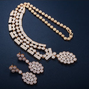 CWWZircons Full African CZ Crystal Bridal Wedding Necklace Earrings Dubai Gold Color Costume Jewelry Sets for Women T106