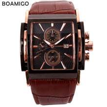 Load image into Gallery viewer, BOAMIGO men quartz watches large dial fashion casual sports watches rose gold sub dials clock brown leather male wrist watches