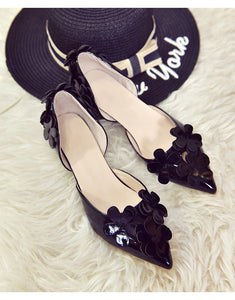 Lovely women 3cm kitten heels,Nude/Gray/Black patent leather floral low heels young ladies D'orsay pumps bridesmaid shoes gifts
