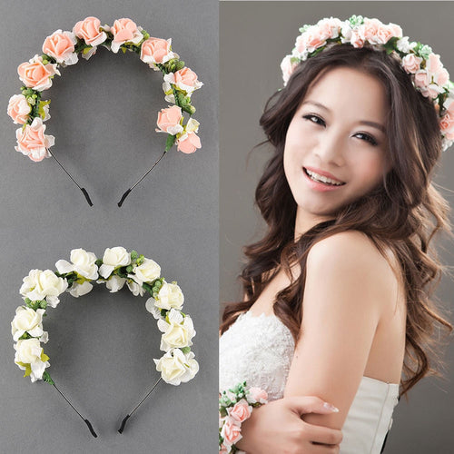 Floral Headband Flower Garland Wedding Prom Head Wrap Hair Accessories