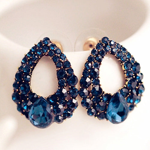 Women Fashion New  Earing Bijoux Blue Zircon Stud Earrings