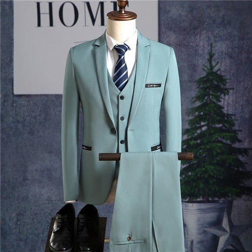 Blazers Pants Vest Set / Men's Fashion Three Piece Suit Groom wedding Male Business Casual Coat Jacket Waistcoat Trousers Blazer