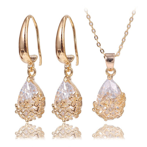 Cubic Zirconia CZ Pendant Necklace Drop Earrings Jewelry Set for women