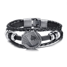 Load image into Gallery viewer, Lucky Vintage Men&#39;s Leather Bracelet Playing Cards Raja Vegas Charm Multilayer Braided Women