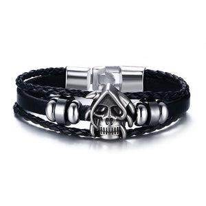 Lucky Vintage Men's Leather Bracelet Playing Cards Raja Vegas Charm Multilayer Braided Women