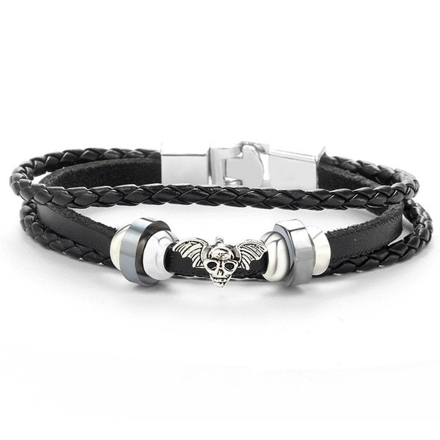 Lucky Vintage Men's Leather Bracelet Playing Cards Raja Vegas Charm Multilayer Braided Women