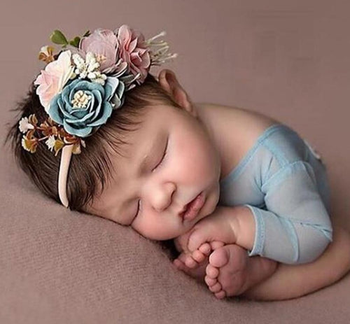 3PCS Baby Girls Artificial Flower Headband Elastic Nylon Ribbon Newborn Headwear Set