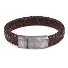 Load image into Gallery viewer, Black/Brown Braided Leather Bracelet Stainless Steel Magnetic